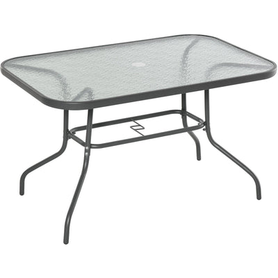 Outsunny Glass Top Garden Table Curved Metal Frame w/ Parasol Hole 4 Legs Outdoor  Balcony Sturdy Friends Family Dining Table  -Grey Outsunny