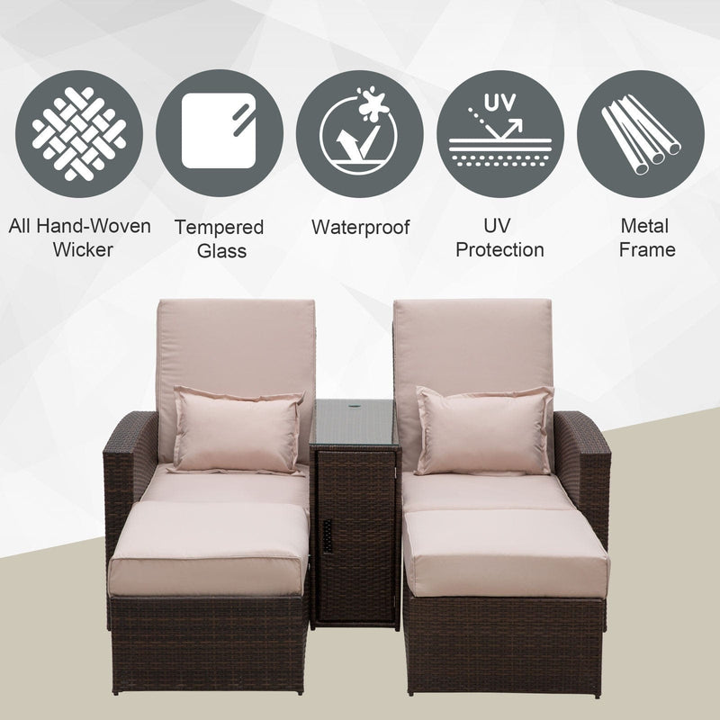 Rattan Lounger Set, Reclining Armchairs With Footstools