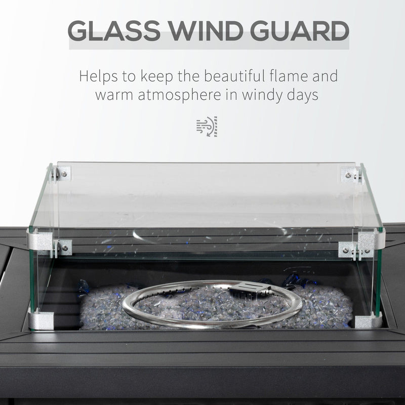 Outsunny Rattan Gas Fire Pit Table  Black 82x82x66cm