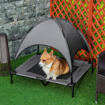 Raised Dog Bed with Canopy For Small & Medium Dogs, Grey Pawhut