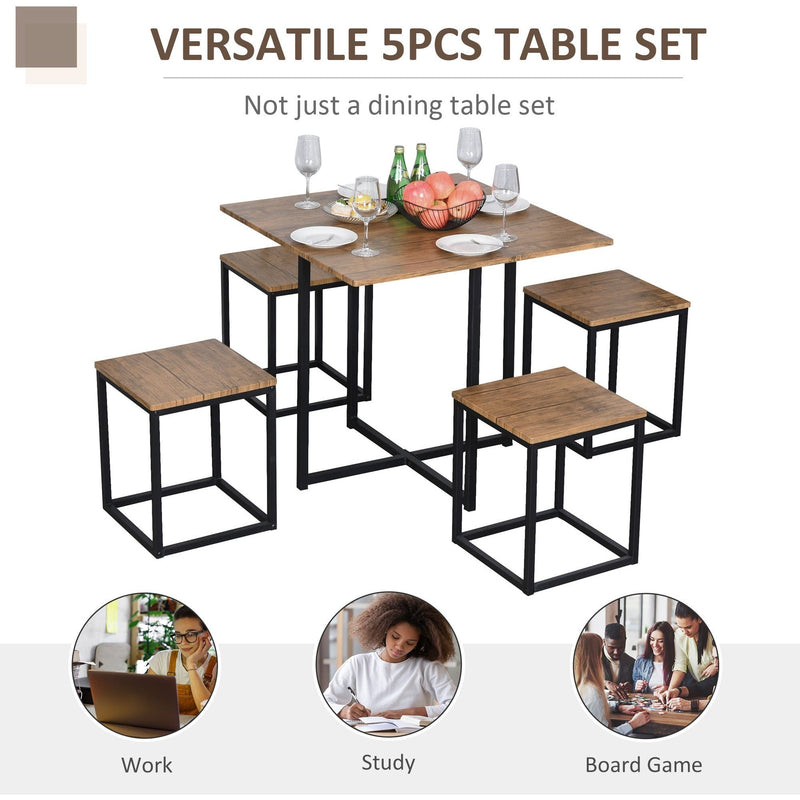 Table and Stool Set, 5-Pc Industrial Style Metal Frames