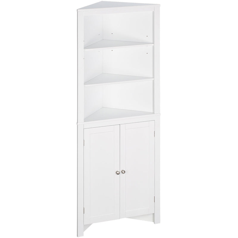 kleankin Triangle Bathroom Cabinet, Corner Bathroom Storage Unit with Cupboard and 3-Tier Shelves, Free Standing, White Kleankin