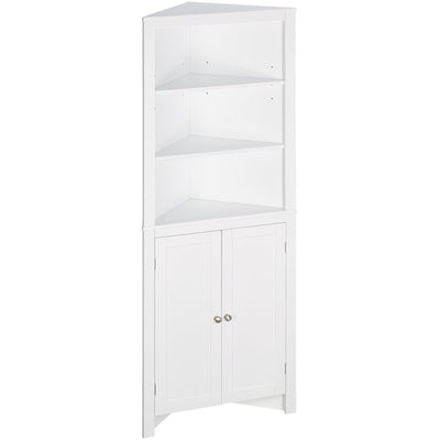 kleankin Triangle Bathroom Cabinet, Corner Bathroom Storage Unit with Cupboard and 3-Tier Shelves, Free Standing, White Kleankin