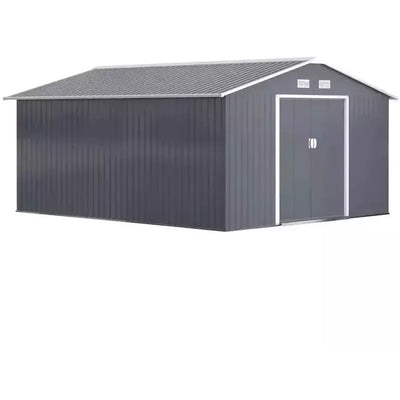 Outsunny 13x11ft dark grey metal garden shed with apex roof and closed sliding doors