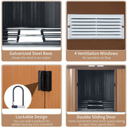 Feature panel: galvanised steel base, four vents, padlock hasp and double sliding doors