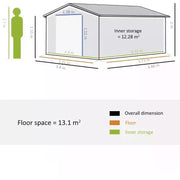 Dimension diagram showing the shed at 386 x 340 cm and 200 cm to the ridge
