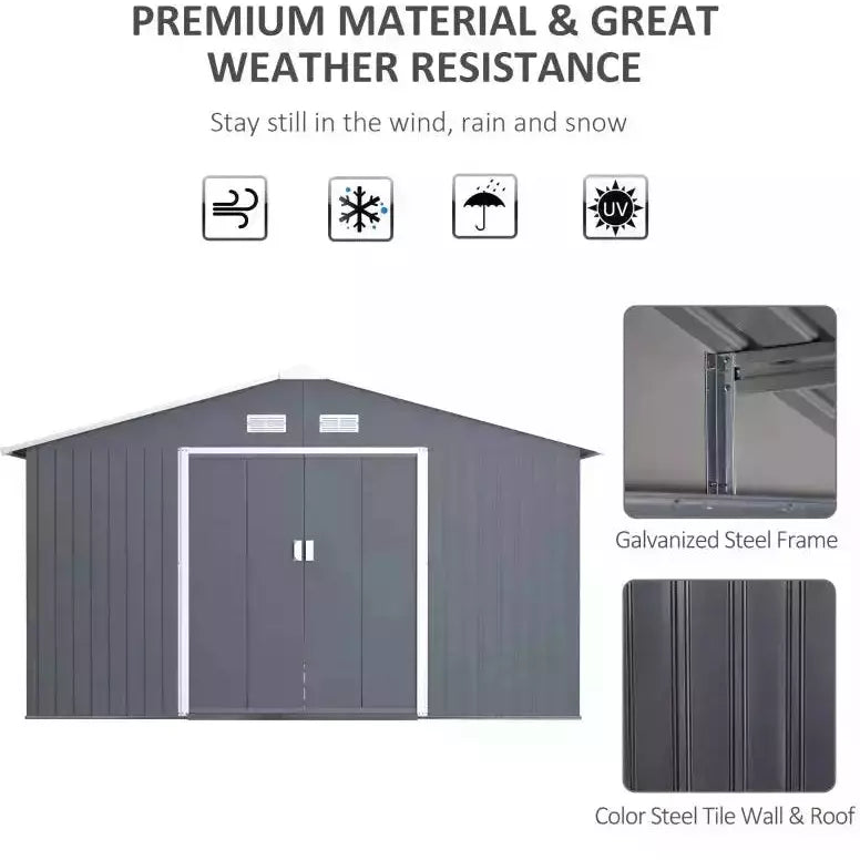 Material panel showing the galvanised steel frame and coated steel wall and roof