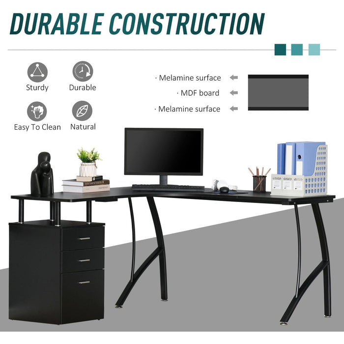 Industrial Corner Desk with Drawer, Black, Home Office