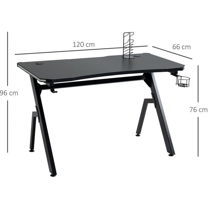 Gamer Desk With LED Lights Cable Management Controller Rack