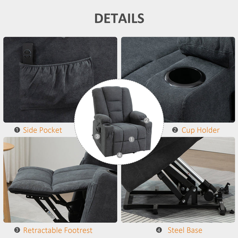Elderly Riser & Recliner Chair, Fabric, Remote, Grey