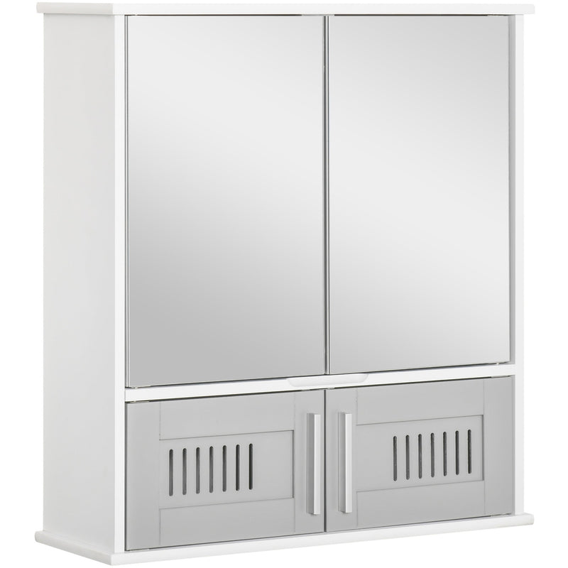 Wall Mounted Bathroom Mirror Cabinet, Double Doors 55 x 17cm