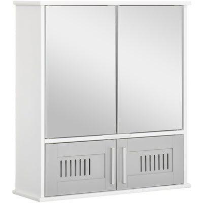 Wall Mounted Bathroom Mirror Cabinet, Double Doors 55 x 17cm Kleankin