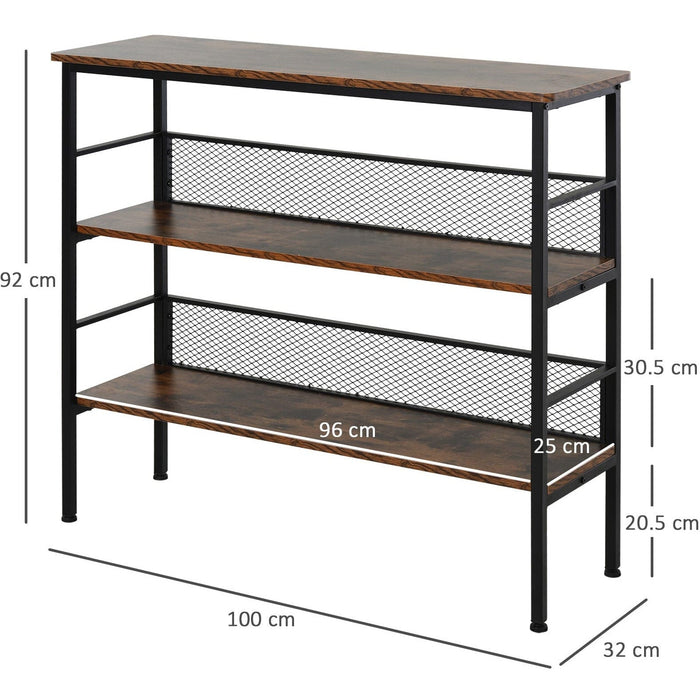 Industrial Storage Shelves, 3-Tier, Metal Frame, Black Brown