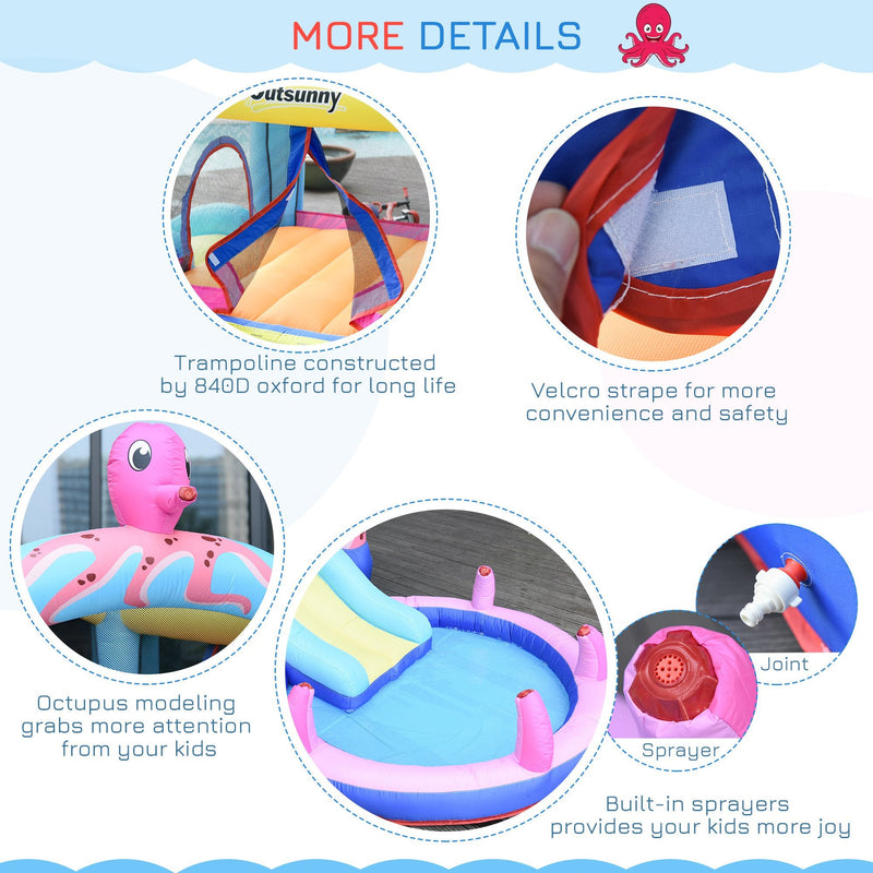 Inflatable Bouncy Castle with Slide and Pool for Fast Outdoor Play Blue Pink Outsunny