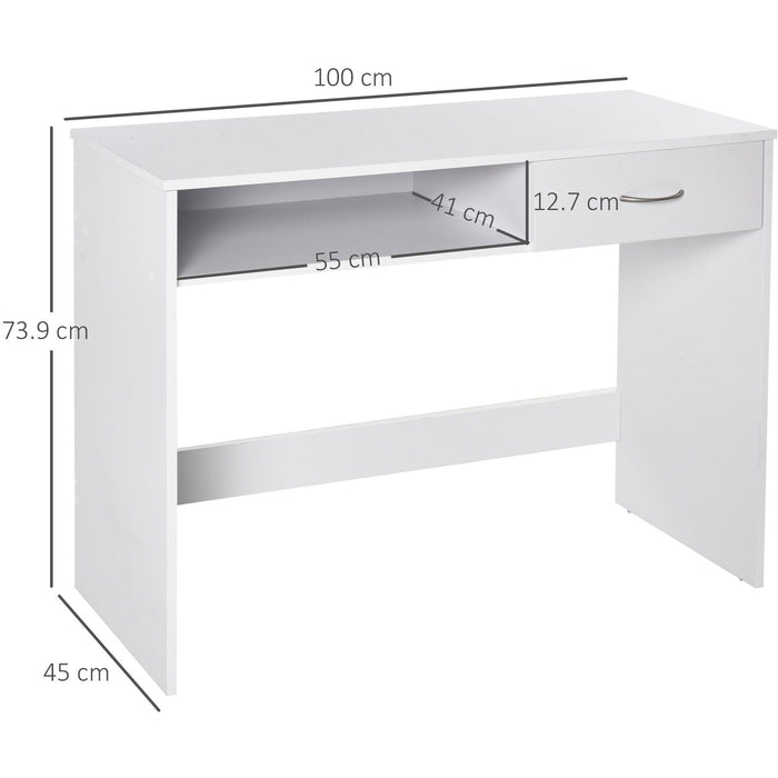 Modern Computer Desk With Drawer and Shelf, 100cm