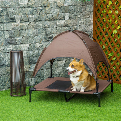 Large Raised Dog Bed with Canopy, Coffee - (92x76x90cm) Pawhut
