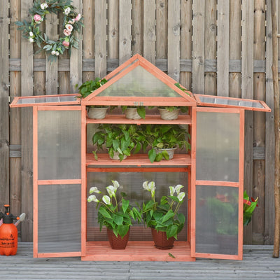 Greenhouse Cold Frame, Shelves, Double Doors, 80x47x138cm Outsunny