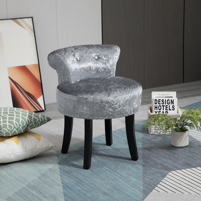 Grey Velvet Round Dressing Stool Homcom
