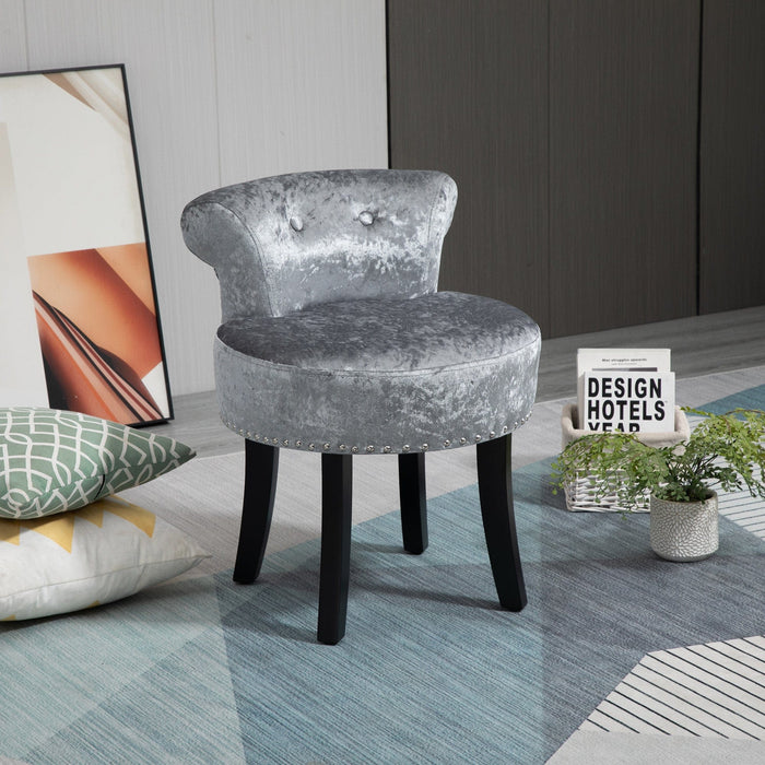 Grey Velvet Round Dressing Stool