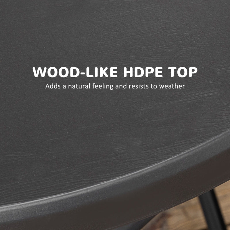 Outsunny Foldable Round Garden Table for 4, Outdoor Dining Table with HDPE Tabletop and Steel Frame, 80 x 80 x 73 cm, Dark Grey Outsunny