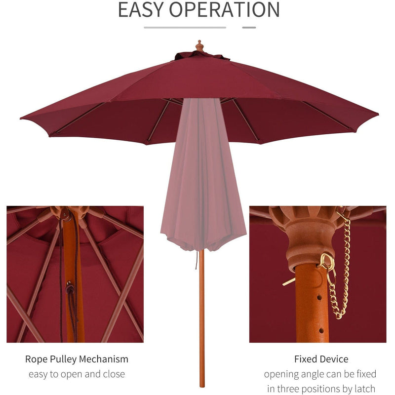 2.5m Wooden Garden Parasol - Top Vent