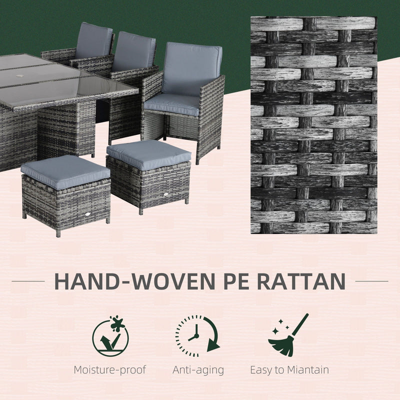 10 Seater Rattan Cube Dining Set with Table, Chairs, Stools