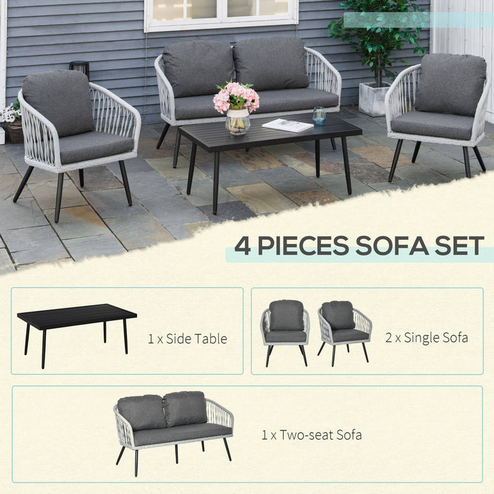 5 Seater Grey Rattan Patio Set with Sofas & Coffee Table