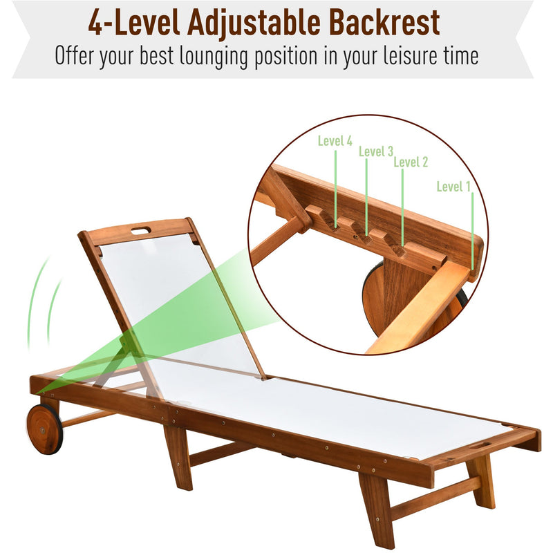 Acacia Wooden Sun Lounger With Wheels