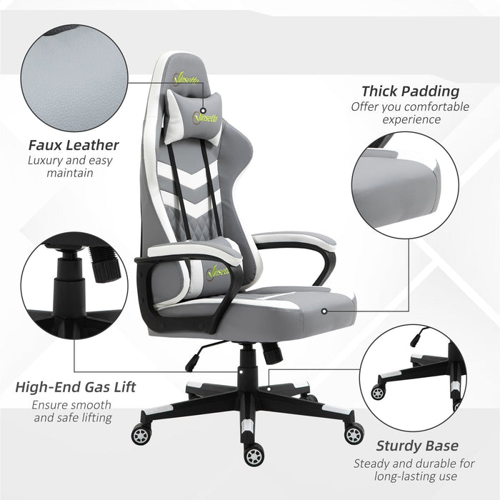 Grey White Gaming Chair with Lumbar Support