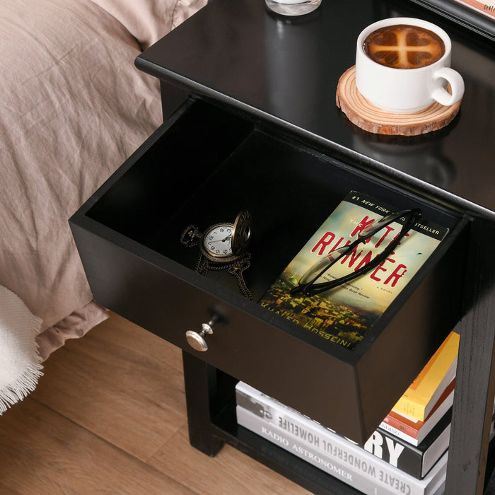 Traditional Accent End Table with X-Bar Shelf, 1 Drawer