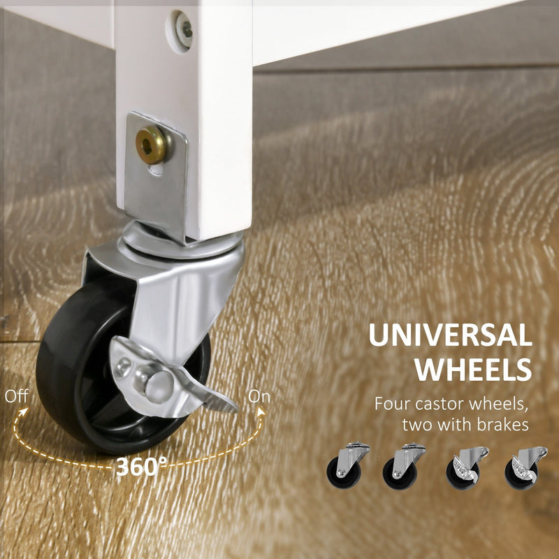 White Kitchen Trolley, Wine Rack, Drawer, Cabinet, Wheels