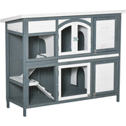 2 Tier Wooden Rabbit Hutch, Grey Pawhut