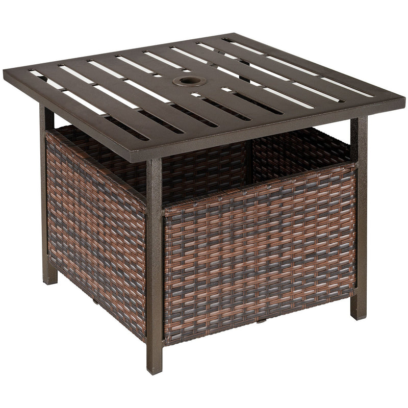 Rattan Patio Coffee Table With Umbrella Hole, Brown