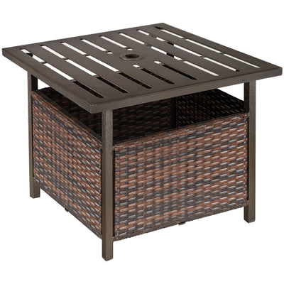 Outdoor Storage Table with Parasol Hole for Tidy Patios and Gardens Brown Outsunny
