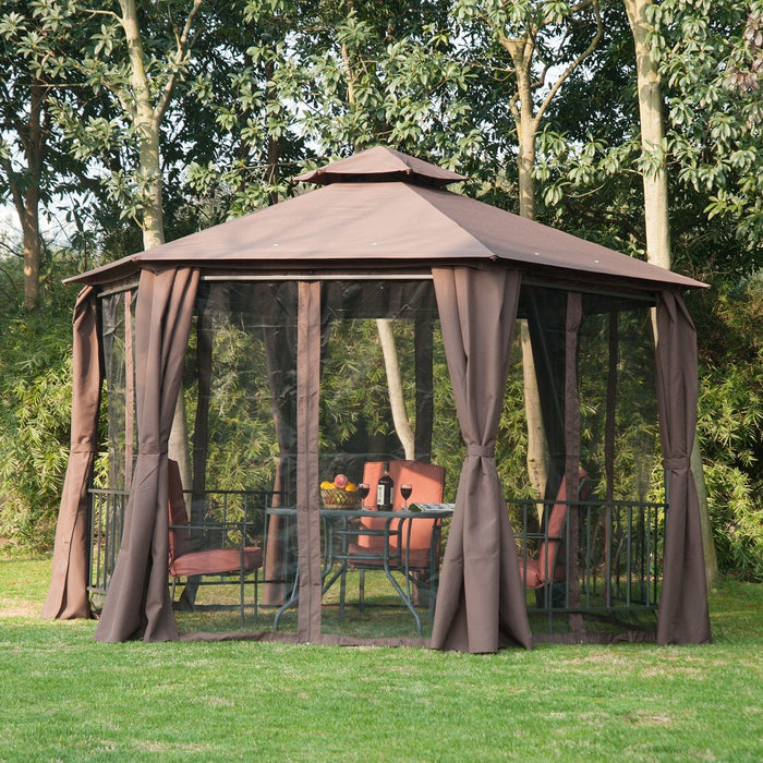 Hexagonal Metal Frame Gazebo With Sides, 3x3m