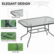 Outsunny Glass Top Garden Table Curved Metal Frame w/ Parasol Hole 4 Legs Outdoor  Balcony Sturdy Friends Family Dining Table  -Grey Outsunny