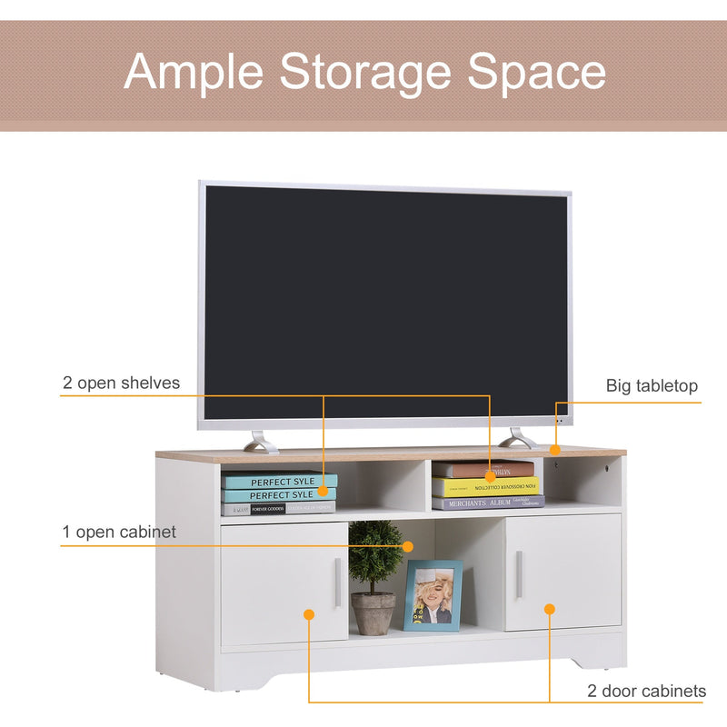 White/Wood 42 Inch TV Stand with Cabinets
