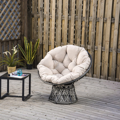 360° Swivel Rattan Garden Chair with Padded Cushion Outsunny