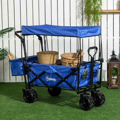 Folding Trolley Cart w/ Canopy, Blue Outsunny
