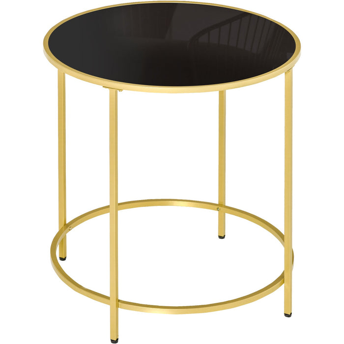 Modern Gold Base Round Side Table with Tempered Glass Top