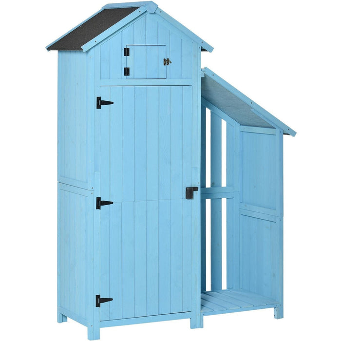 Small Shed With Log Store -  Blue