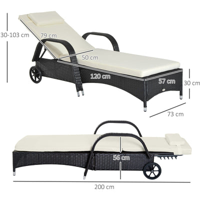 Rattan Sun Lounger With Wheels Outsunny