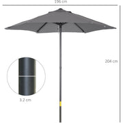 2m Outdoor Patio Parasol - Sun Shade, 6 Ribs Outsunny