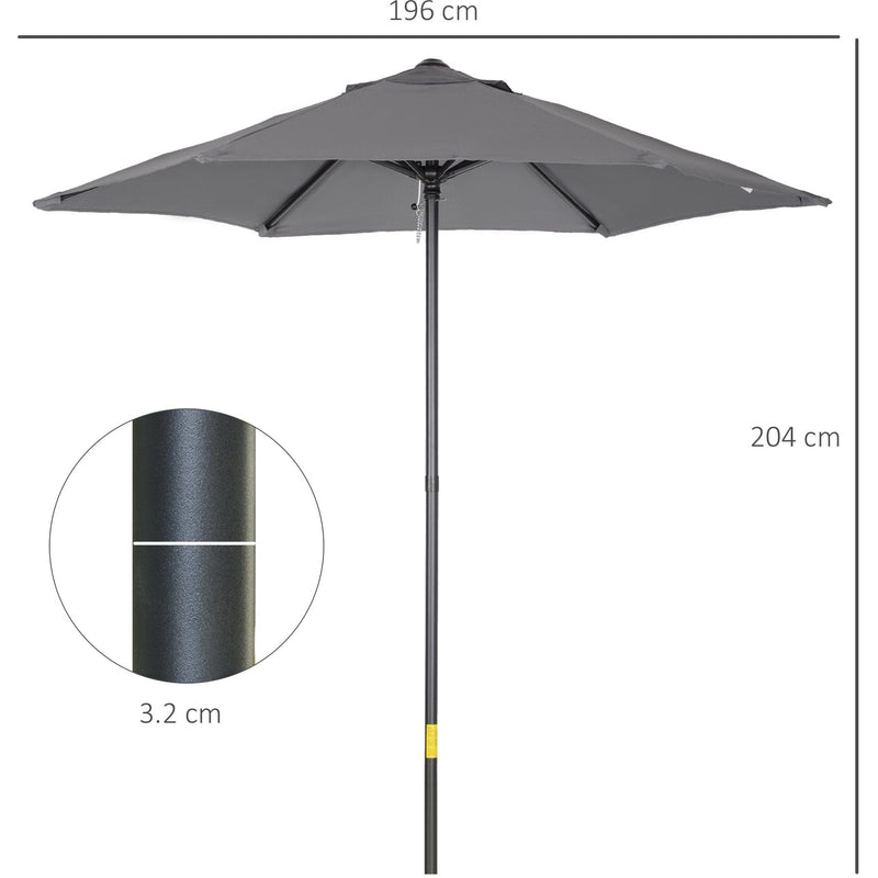 2m Outdoor Patio Parasol - Sun Shade, 6 Ribs Outsunny