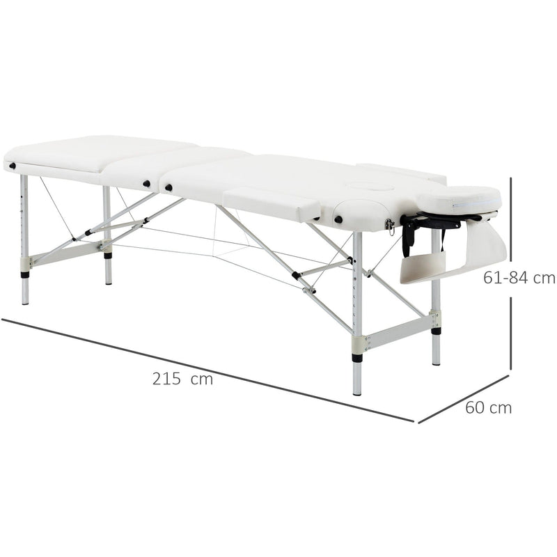 Folding Massage Table, Aluminium, Headrest, Armrests, White