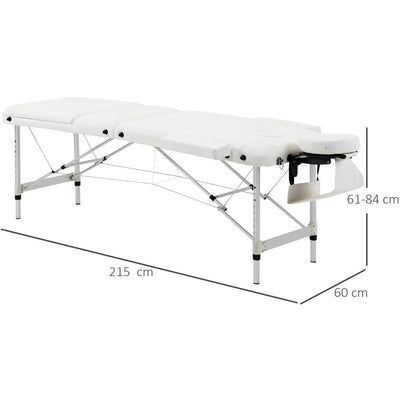 Folding Massage Table, Aluminium, Headrest, Armrests, White Homcom