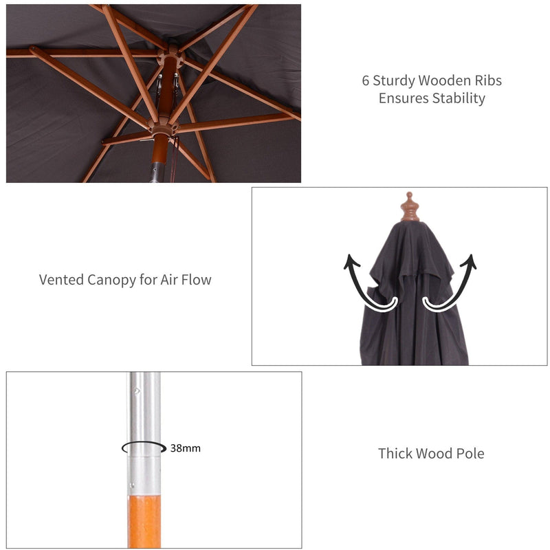 2m Outdoor Tilting Parasol Umbrella, Garden Sun Shade