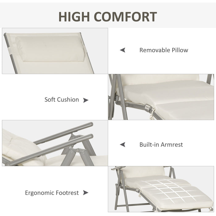 Adjustable Sun Lounger With Cushion, Cream/White