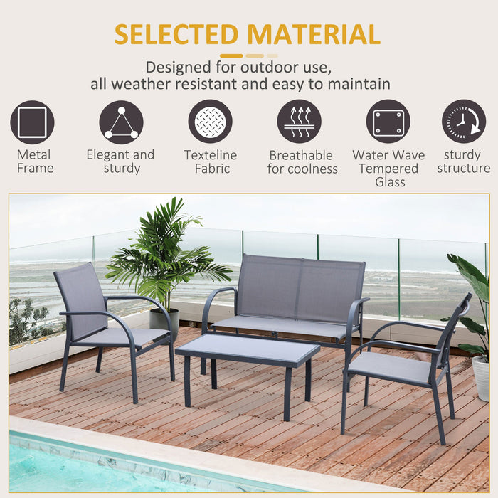 4Pc Garden Sofa and Table Set, Grey