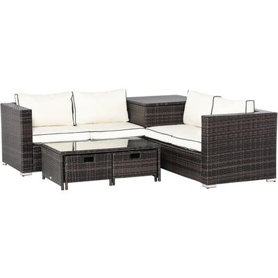 4 Seater Rattan Sofa Set with Storage Table & Cushions Outsunny